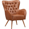 Brown Faux Leather Accent Chair with Tufted High Back D348121