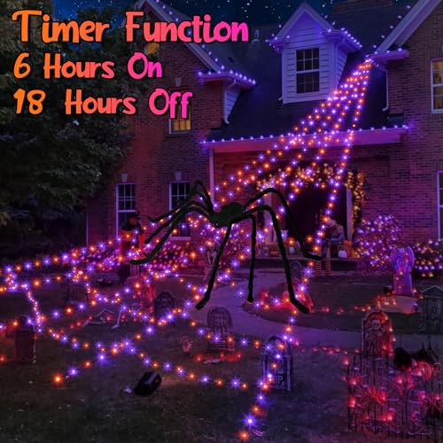 Halloween Spider Web Lights with 59" Spider and Stretch Cobweb J60168