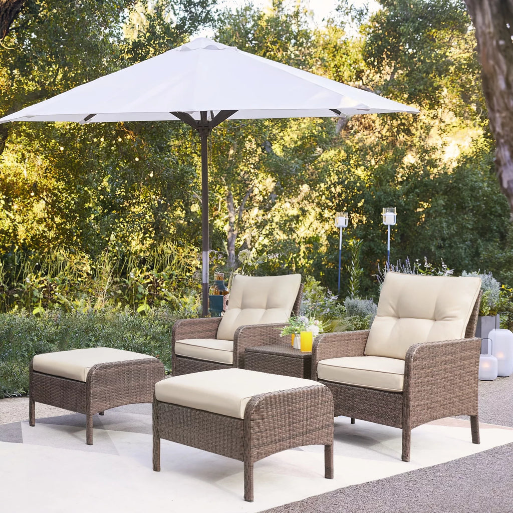 5 Pieces Wicker Patio Furniture Set with Table & Ottomans, Beige R2103