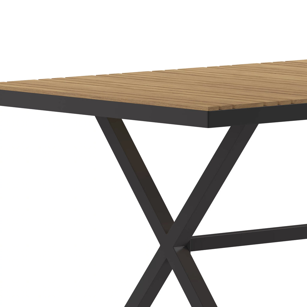59" x 35.5" Outdoor Dining Table with Faux Teak Top and Gray Metal Frame E53931