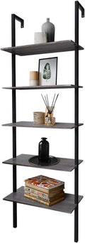 5-Shelf Modern Bookcase Wall Mount 72 Ladder Bookshelf Metal Frame Open Shelves F2888