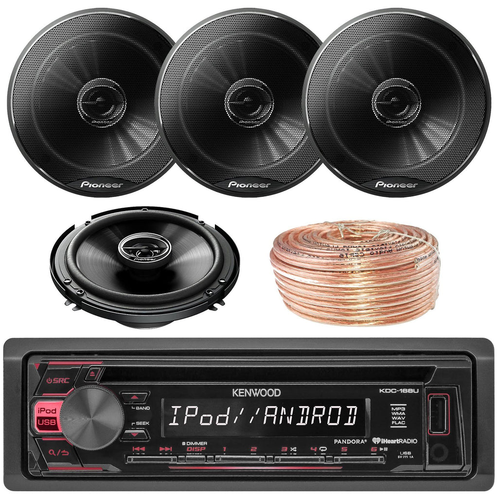 Car CD Player Receiver USB Aux Radio with 4X 6.5" 180W 3-Way Black Car Coaxial R1963