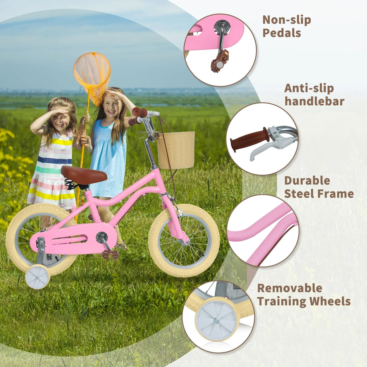 16 inch Kids Bike with Training Wheels and Basket E6683