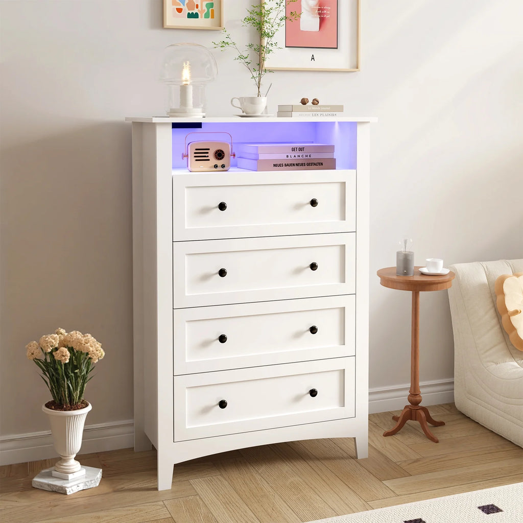 White 5 Drawer Wood Dresser with Power Outlets Y888087