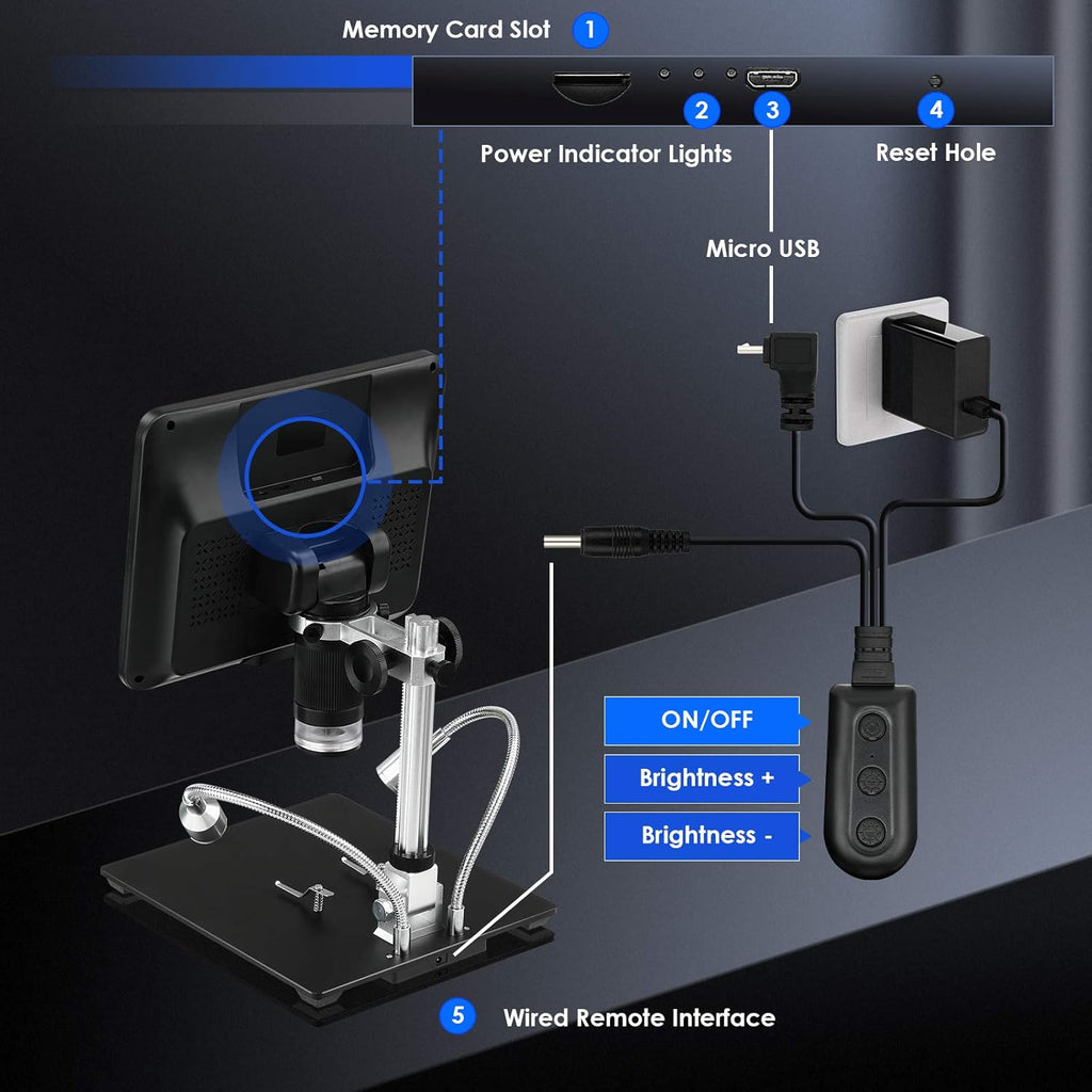 8.5'' Digital Microscope 50X-1300X UHD Video Microscope with 12MP Camera Sensor U31614