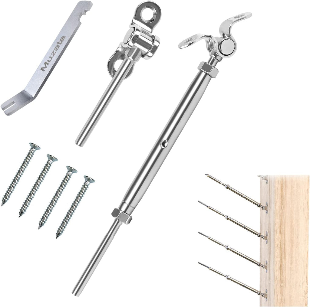 20Set Cable Railing Kit 1/8 T316 Stainless Steel Turnbuckle Hardware A596