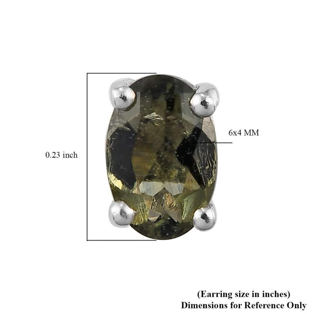 Green Moldavite Stud Earrings 925 Sterling Silver L63359