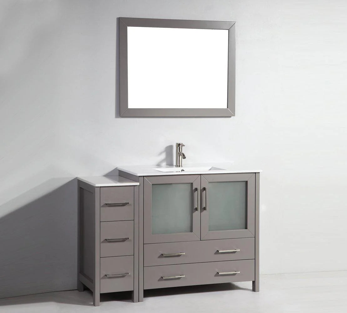 48 in. Single Sink Vanity Cabinet with Ceramic Sink & Mirror Grey O1860
