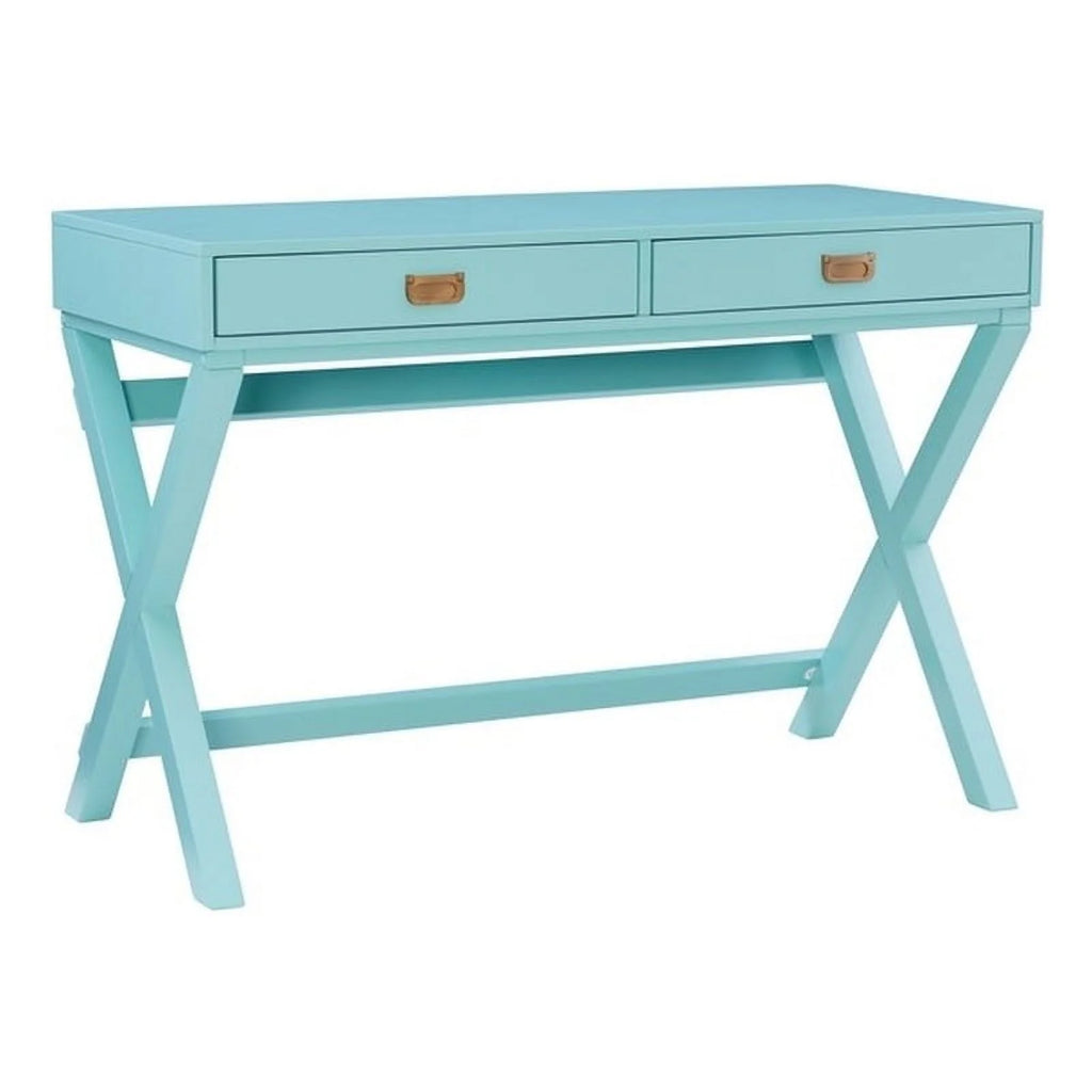 Blue Wood Two Drawer Writing Desk F927