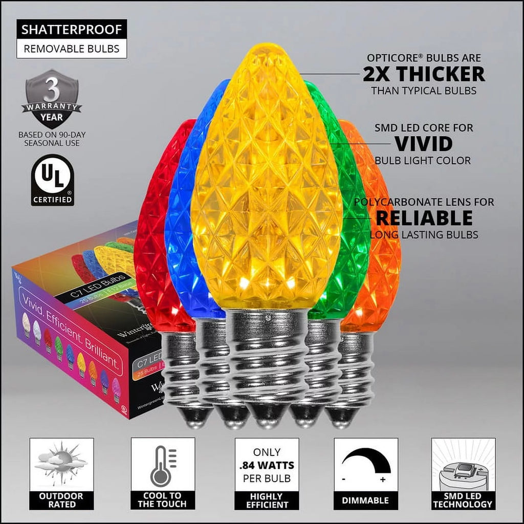 Multicolor LED Christmas Lights Replacement Bulbs, Pack of 25 J2115
