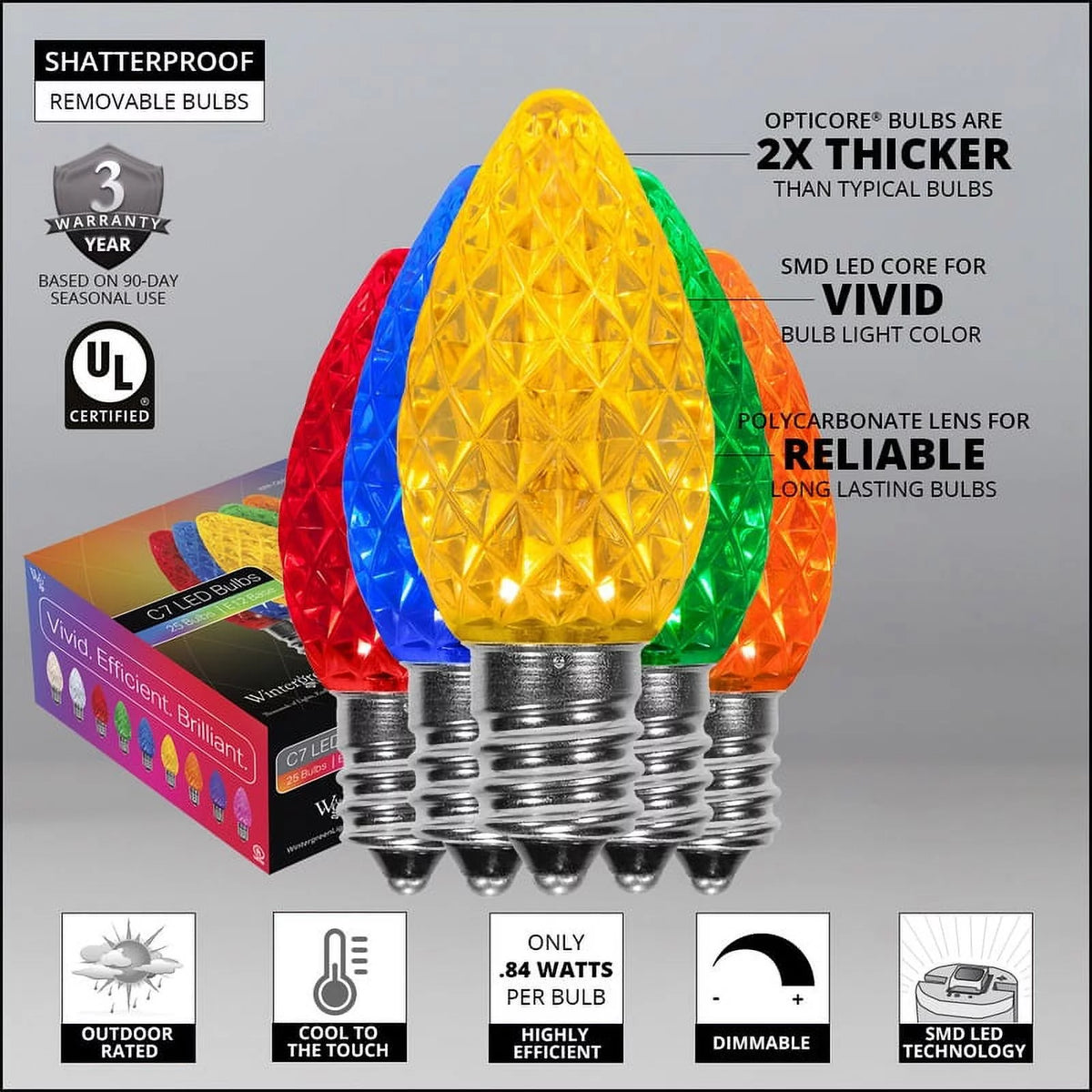 Multicolor LED Christmas Lights Replacement Bulbs, Pack of 25 J2115