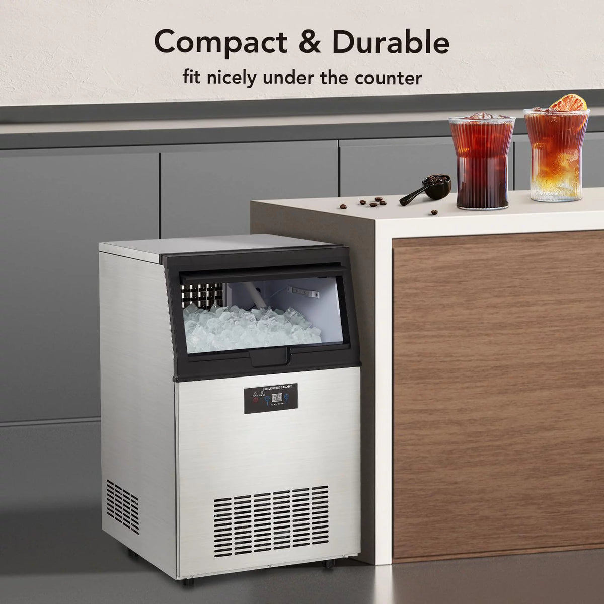 Commercial Stainless Steel Ice Maker with 44lbs Ice Storage L674457