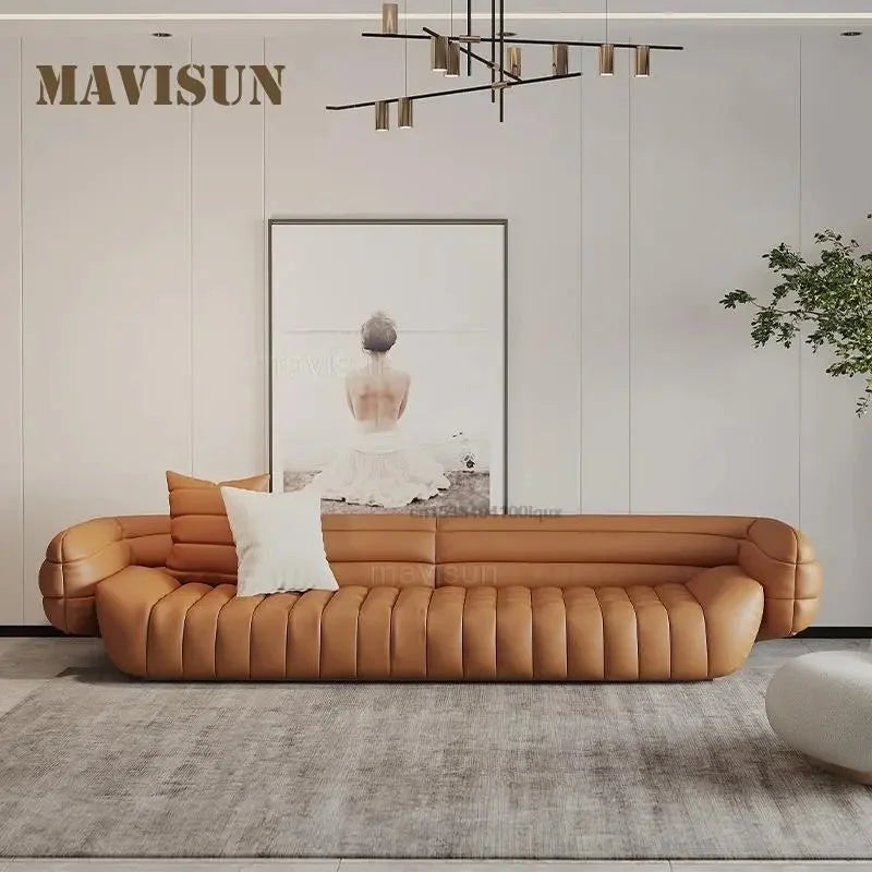 Yellow Light Grey Leather Sofa C4434