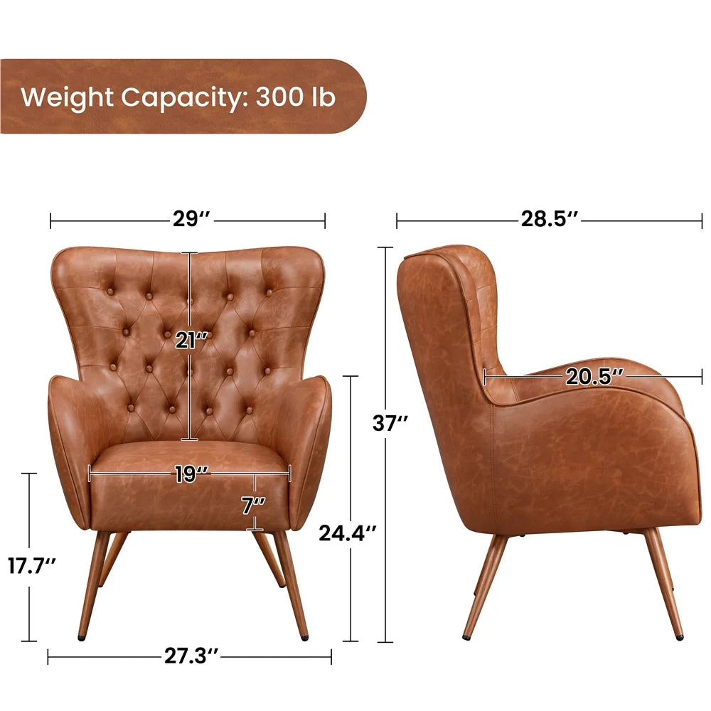 Brown Faux Leather Accent Chair with Tufted High Back D348121