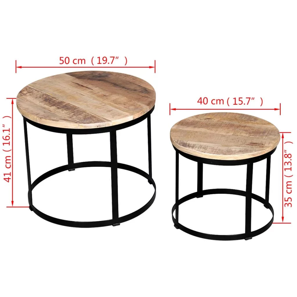 2 Piece Mango Wood Coffee Table Set with Iron Frame F645