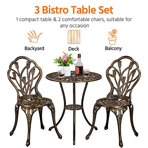 Green 3 Piece Cast Aluminum Bistro Table and Chairs Set G902