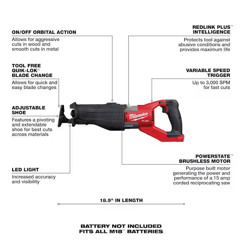 18V Lithium-Ion Brushless Cordless Recip Saw N477