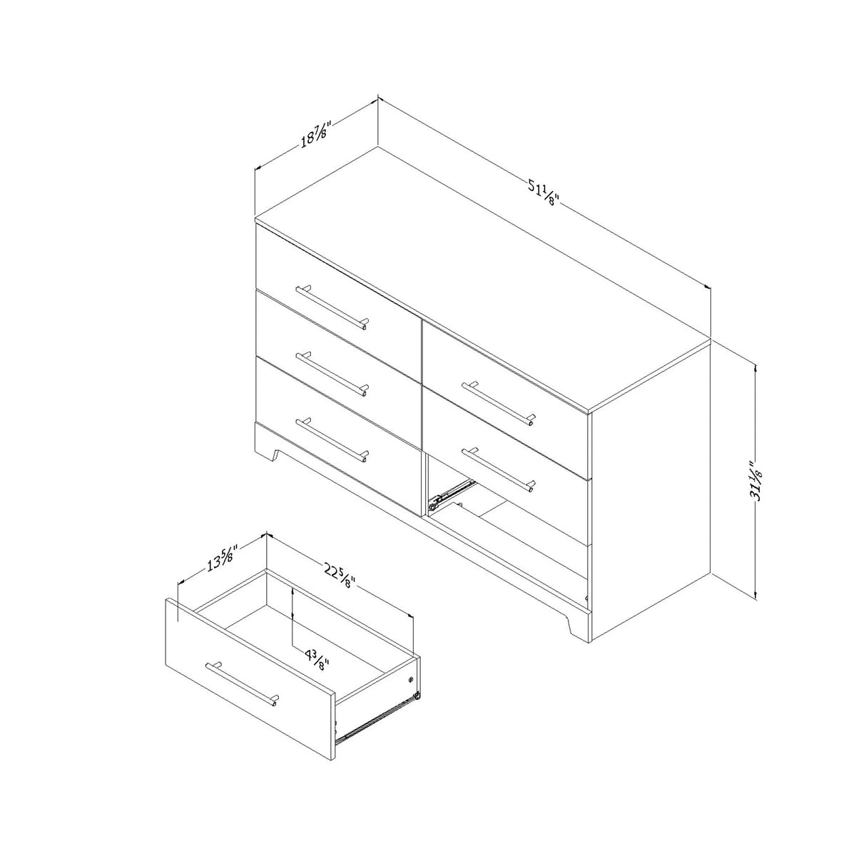 6 Drawer Double Dresser H144