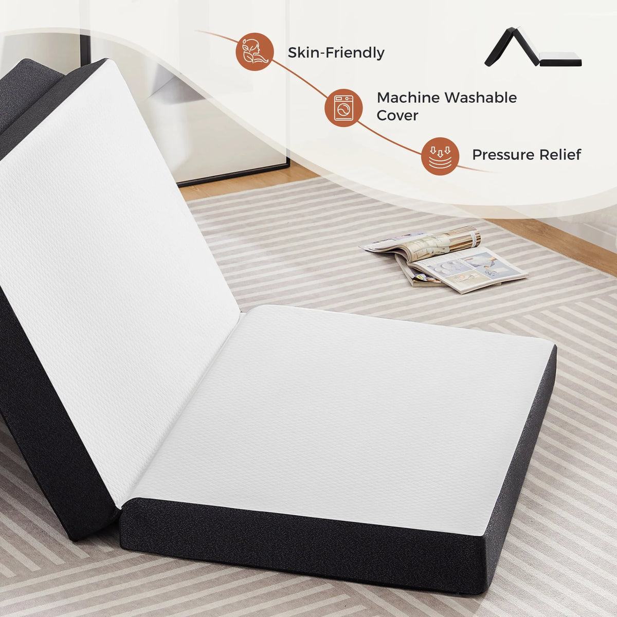 4 inch Tri-fold Memory Foam Mattress Topper with Washable Cover W901