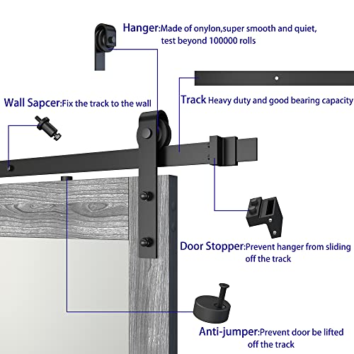 42in x 84in Frosted Glass Barn Door with 7FT Sliding Door Hardware Kit U153