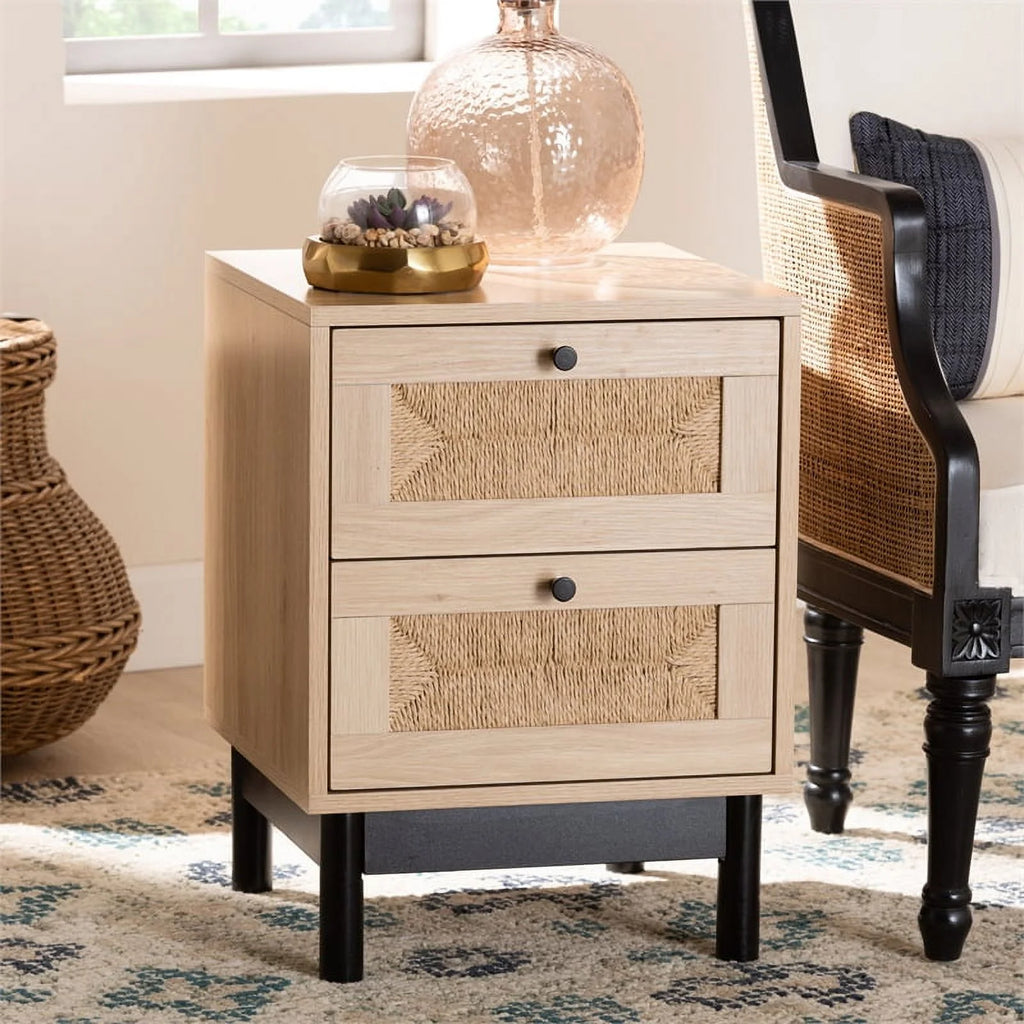 2-Drawer Mid-Century Wood End Table R218