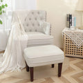 Beige Button Tufted Accent Chair with Ottoman I51890