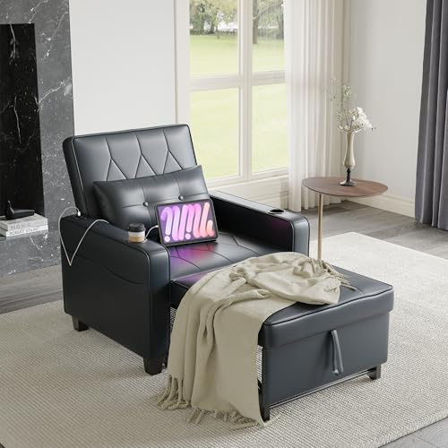 Black Leather Convertible Sofa Chair Bed A101878