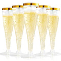 100 Pack 4.5 Oz Gold Rim Clear Plastic Champagne Flutes V4992