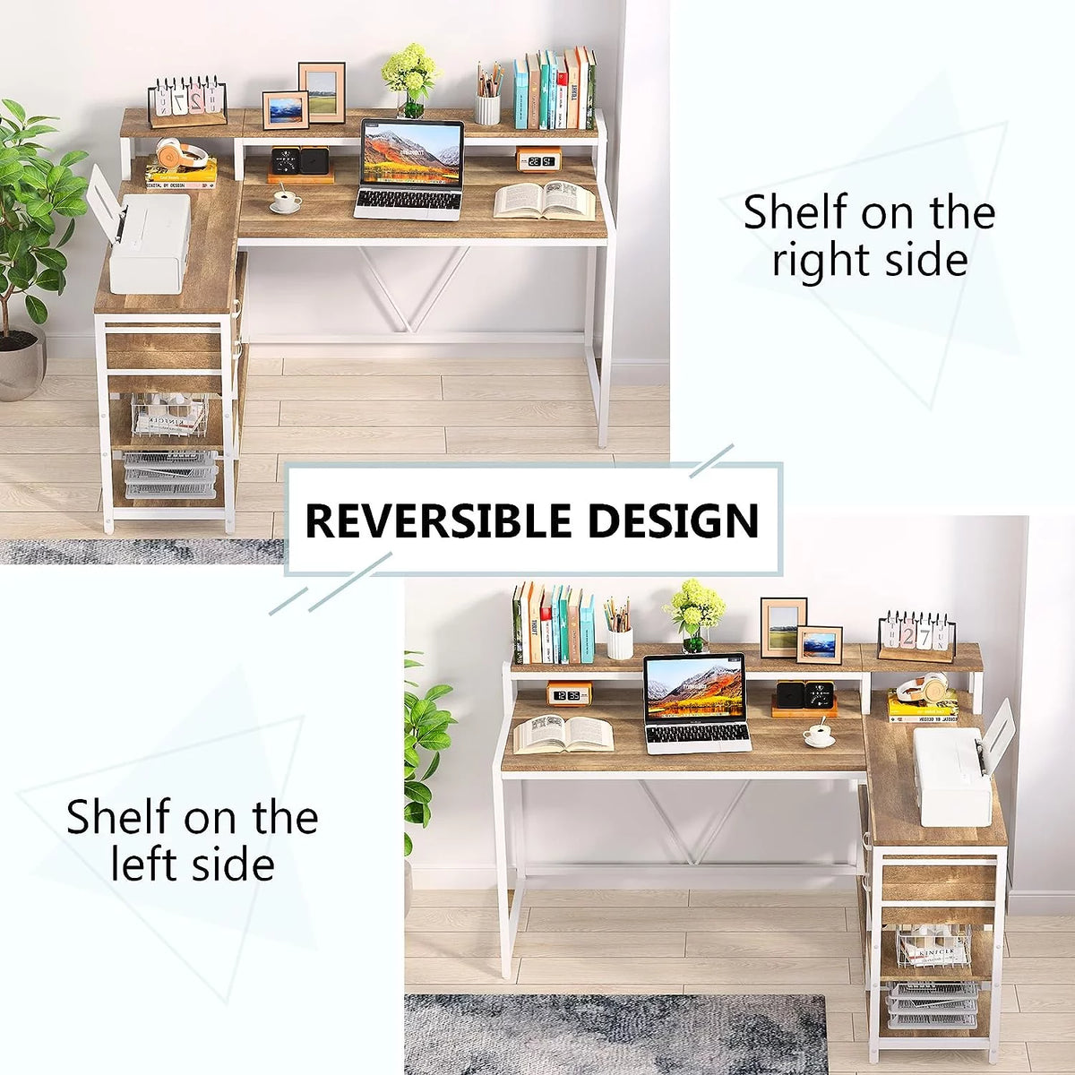 L Shaped Corner Desk with Drawer and Storage Shelves R29159