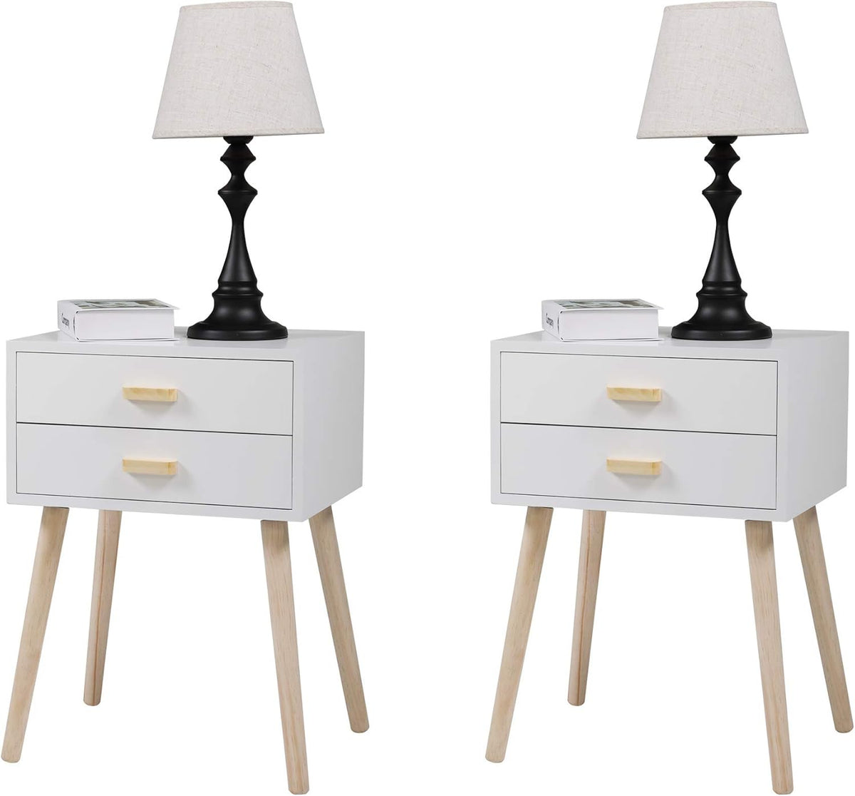 Set of 2 Grey 2 Drawer Wood Nightstand Y777