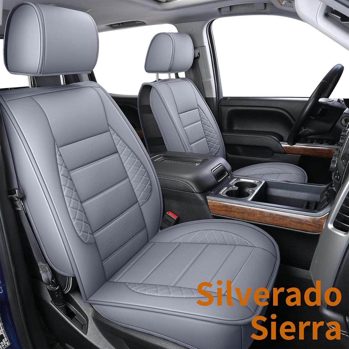 Gray Water Proof Faux Leather Seat Covers Full Set N3338
