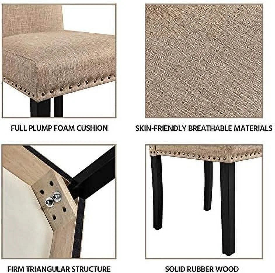 Upholstered Dining Chairs with Rubber Wood Legs and Nailhead Trim Set of 6 Z4738