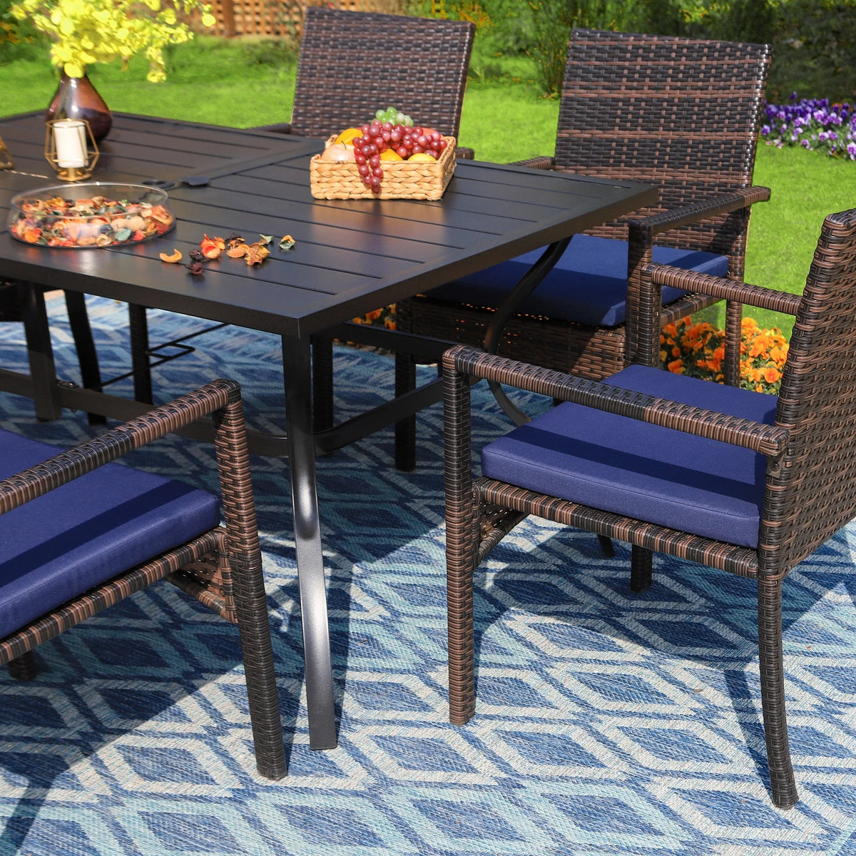 8-Piece Outdoor Patio Set with 13 ft Navy Umbrella Z1111