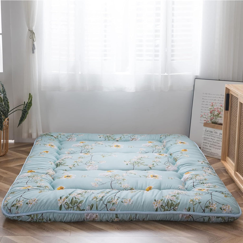Navy Floral Printed Memory Foam Futon Mattress Twin Size F7497