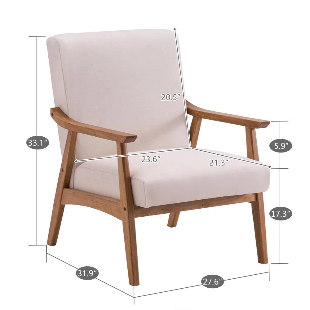 Beige Mid-century Modern Arm Chair with Solid Wood Frame U9425
