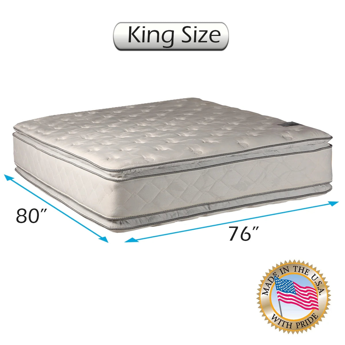 Double-Sided PillowTop Plush Mattress with Cover King 76x80x12 F9684