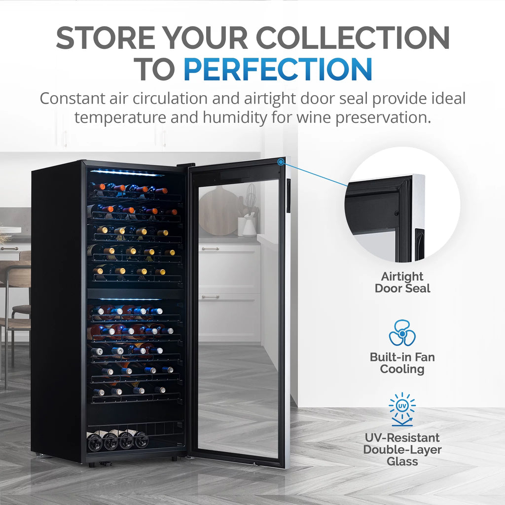 98 Bottle Dual Zone Stainless Steel Wine Refrigerator D605