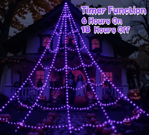 Halloween Spider Web Lights with 59" Spider and Stretch Cobweb J60168