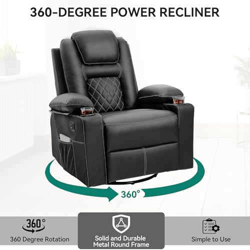 Black Faux Leather Swivel Rocker Recliner Chair with Massage & Heat V443705