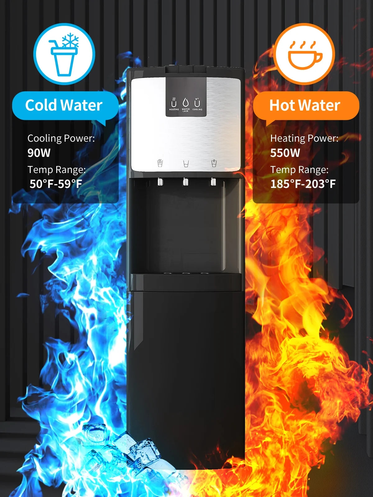 Bottom Loading Water Dispenser, Hot/Cold/Room Temperature, 3 or 5 Gallon, Black A909