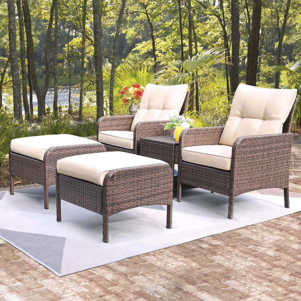 5 Pieces Wicker Patio Furniture Set with Table & Ottomans, Beige R2103