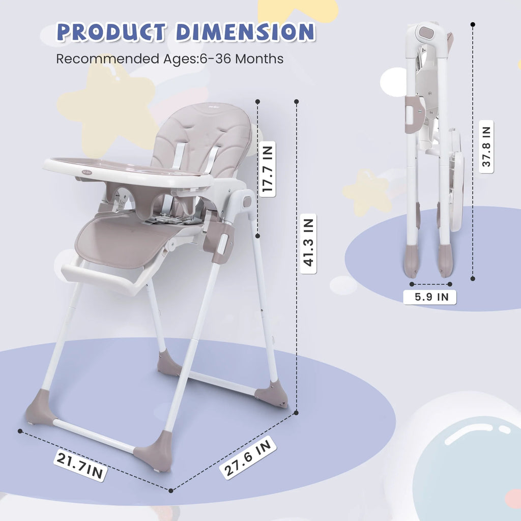 Portable Folding Highchair with Adjustable Height, Removable Tray, Gray E55942