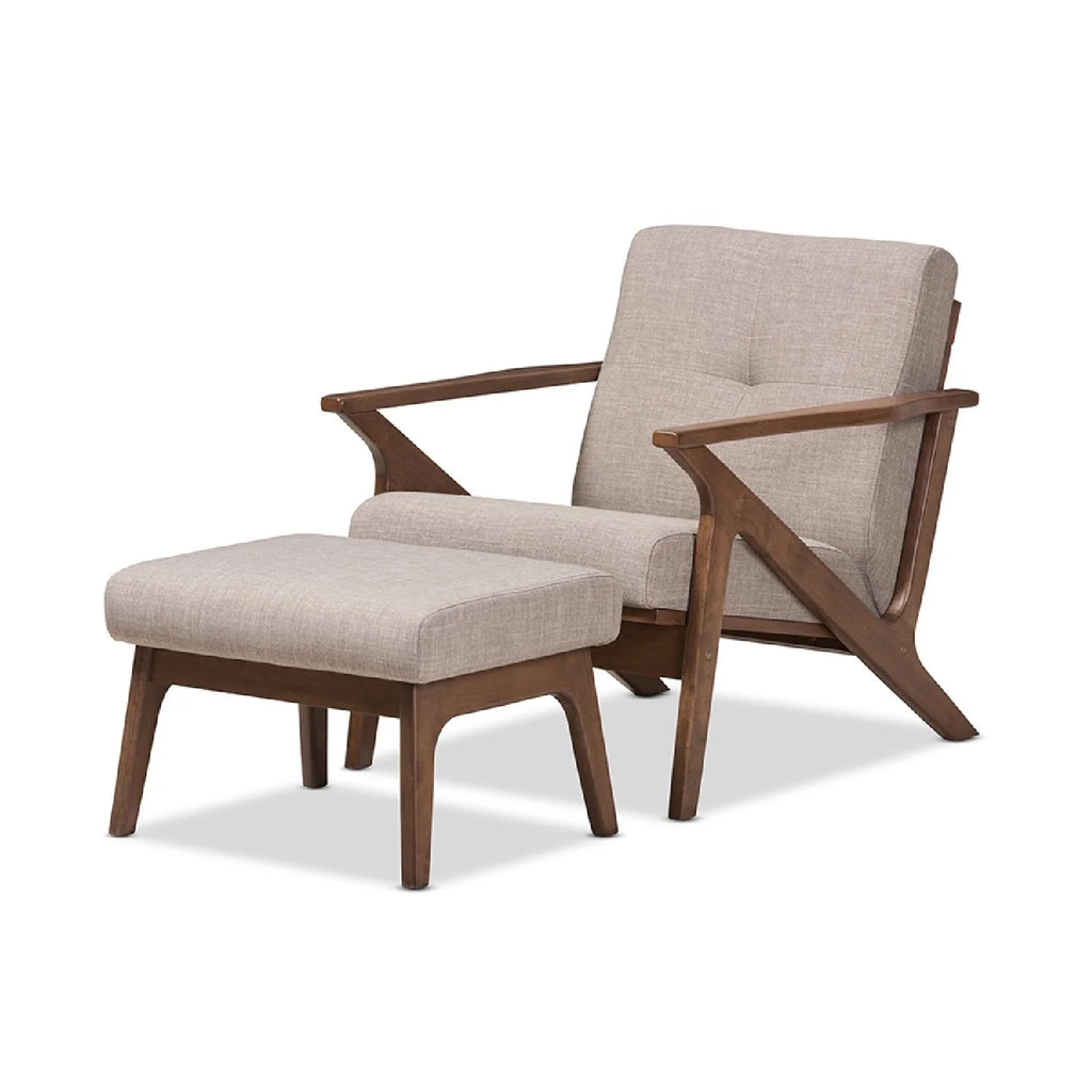 Light Grey Fabric Tufted Lounge Chair and Ottoman Set K859