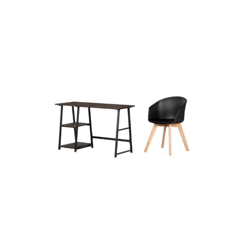 Fall Oak Desk with Storage and Black Wood Chair Set N4439