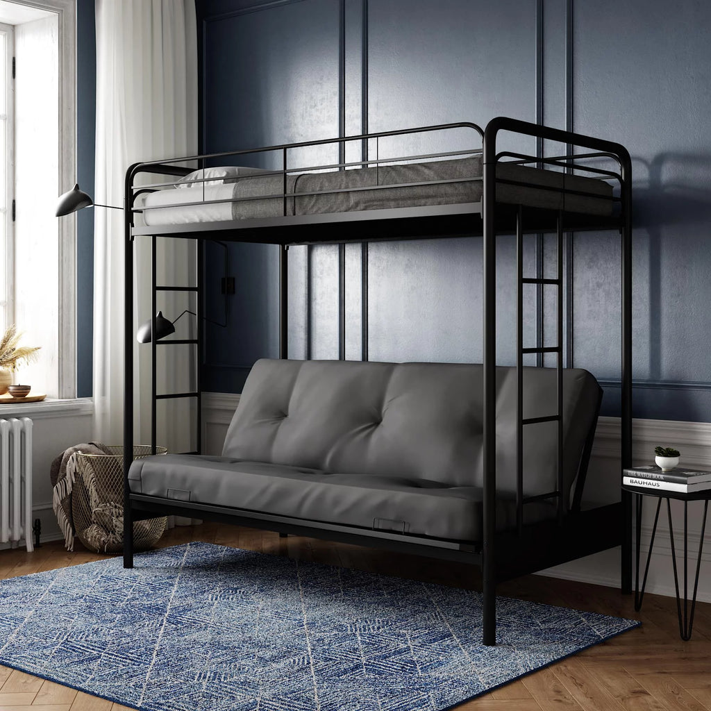 Black Twin over Futon Metal Bunk Bed C75407