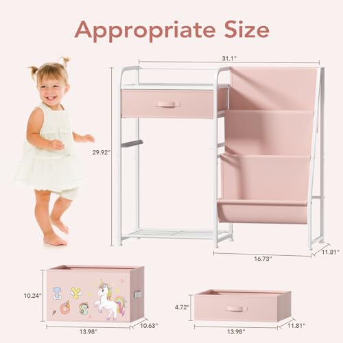 Kids Bookshelf and Toy Storage Organizer with 2 Drawers J905