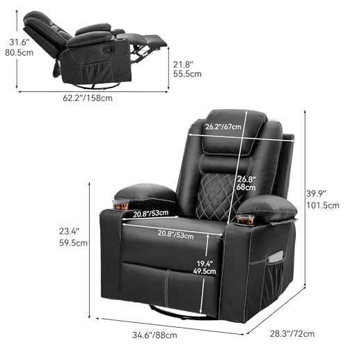 Black Faux Leather Swivel Rocker Recliner Chair with Massage & Heat V443705