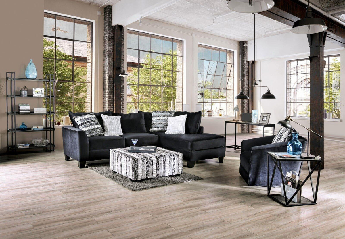 Black Microfiber Sectional Sofa Y7329