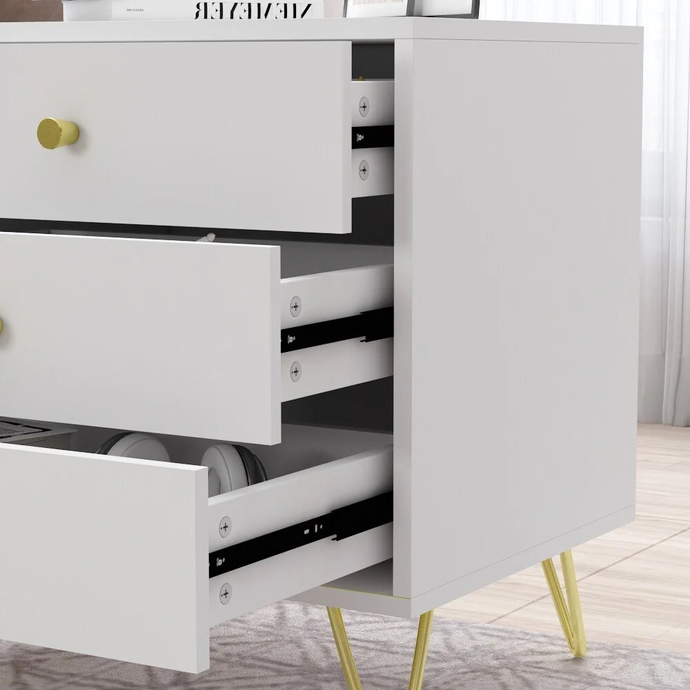 White Wood 3 Drawer Nightstand Bedside Table R2413