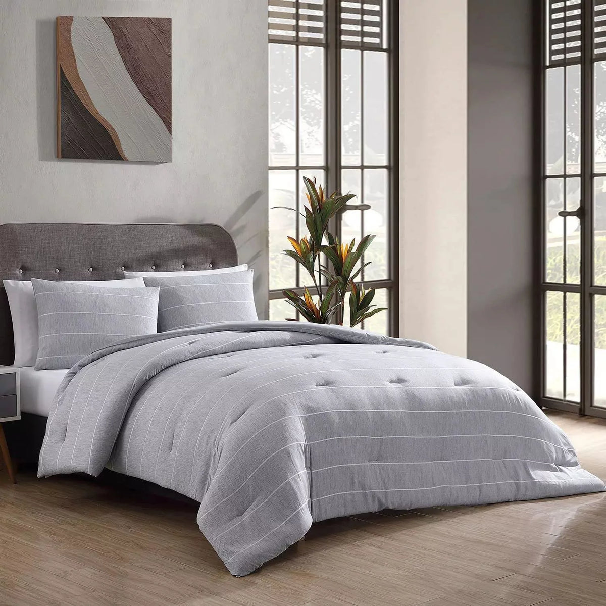 Recycled Polyester Chambray Stripe Comforter Set A630